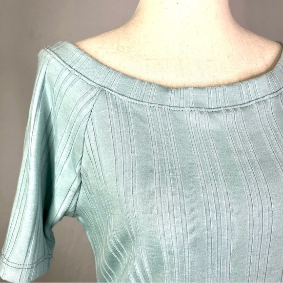 Modcloth sky blue raglan sleeve ribbed t-shirt tee shirt boat neck M - Picture 2 of 9